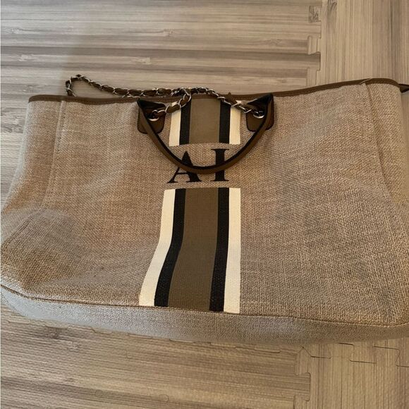 Lily & Bean Canvas Jumbo Tote Bag In Beige Personalised With Initials AI - Picture 3 of 7